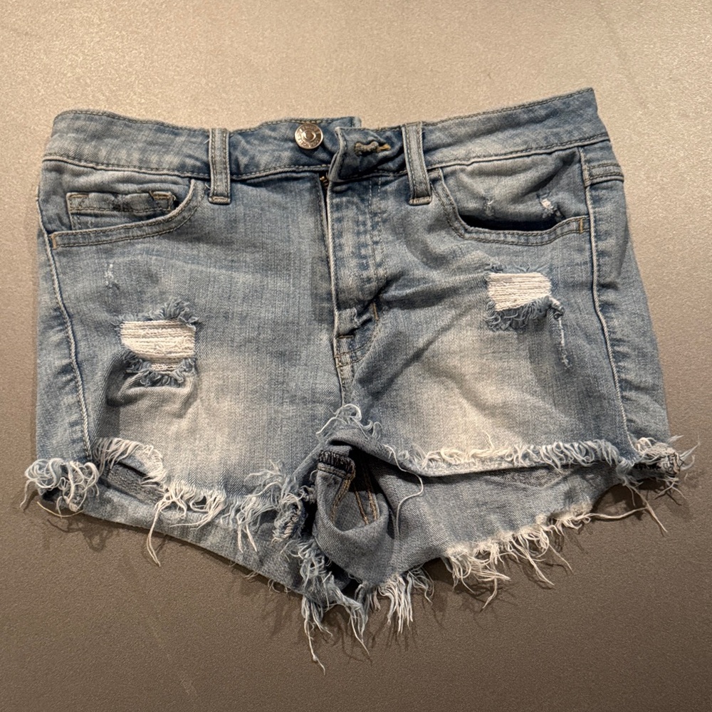 Trendy Blue Distressed Jean Shorts